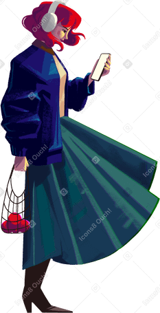 woman standing and looking at her smartphone в PNG, SVG