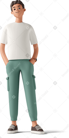 3D young man standing with hands in pockets PNG, SVG