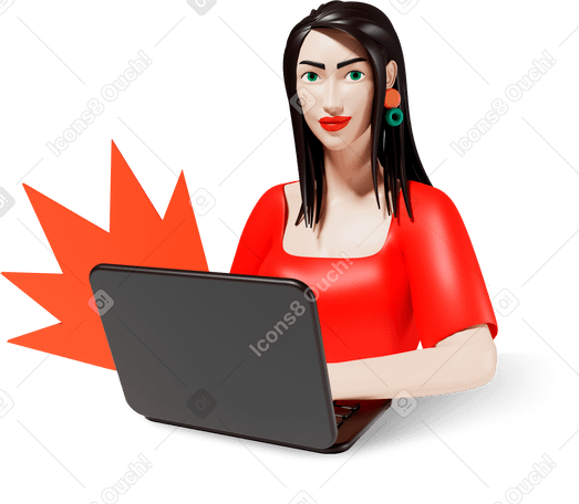 3D woman with laptop PNG, SVG