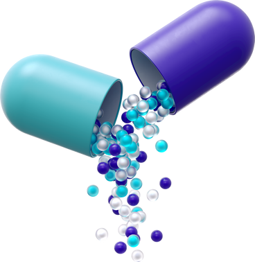 opened purple blue capsule with granules PNG, SVG
