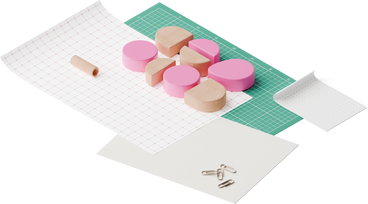 Isometric view of papers and geometric shapes в PNG, SVG