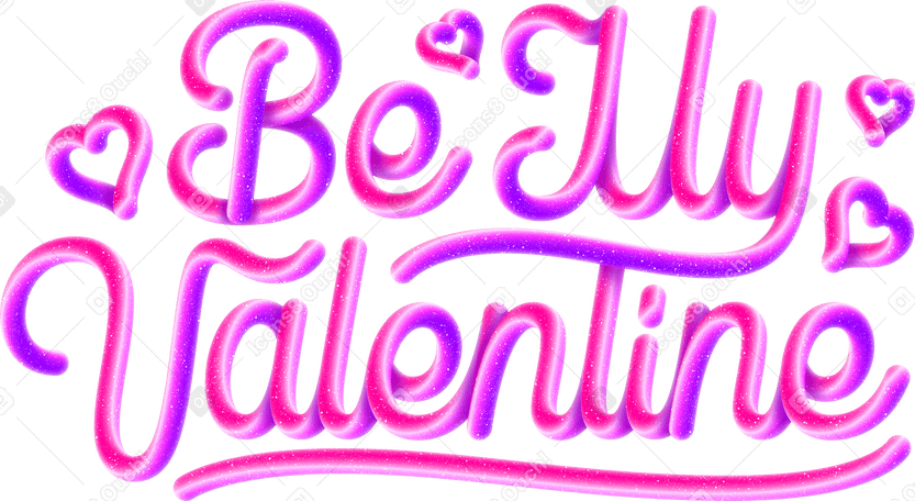 lettering be my valentine with 3d gradient effect Illustration in PNG, SVG