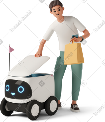 Boy with delivery robot PNG, SVG