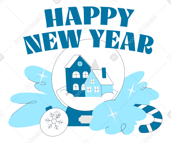 Текст с новым годом со снежным шаром в PNG, SVG