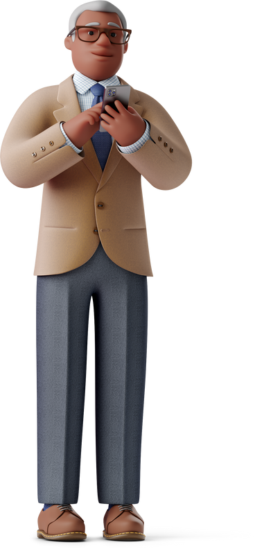 old businessman standing with phone in both hands PNG, SVG