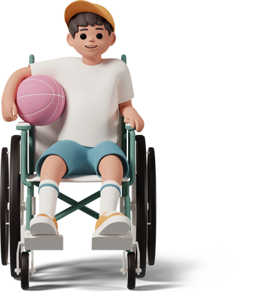 boy in wheelchair holding basketball ball PNG, SVG