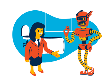 Woman becoming friends with a robot PNG, SVG