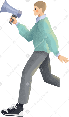 Молодой человек с мегафоном в PNG, SVG