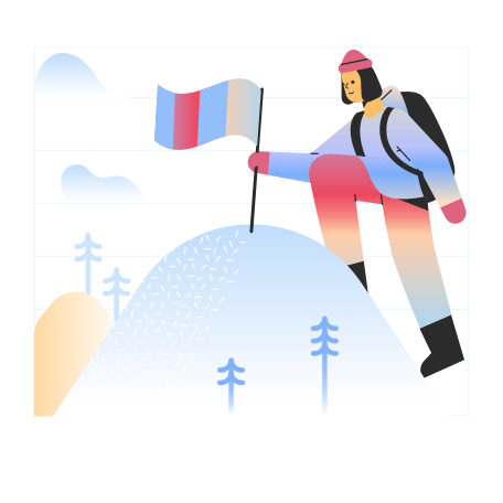 Woman placing a flag on the snow-covered mountain top PNG, SVG