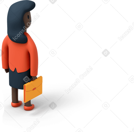 3D 黑人女商人的背影，公文包向右看 PNG, SVG