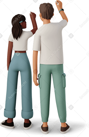 3D boy and girl writing with chalk Illustration in PNG, SVG