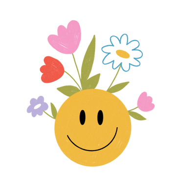 Happy smiley with flowers to symbolise good mental health PNG, SVG