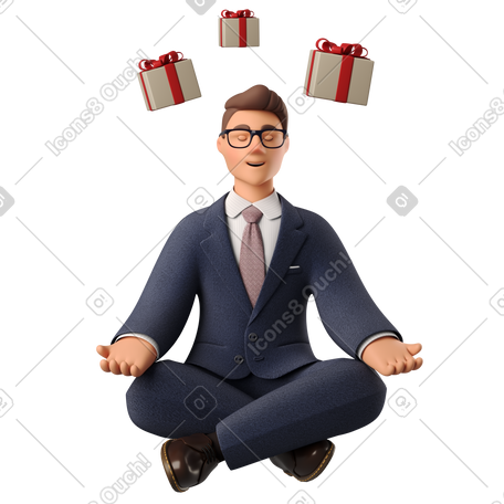 3D 莲花姿势的商人梦见礼物 PNG, SVG