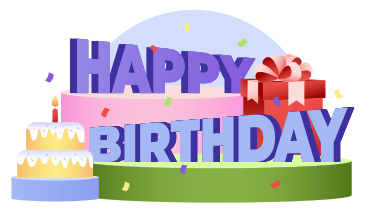 Lettering Happy Birthday! with gift box and cake text PNG, SVG