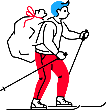 man skiing with bag of gifts PNG, SVG