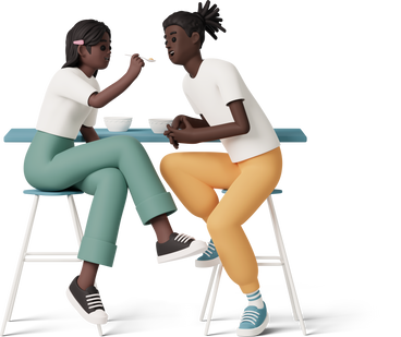 young girl and boy sitting on bar stool and eating PNG, SVG