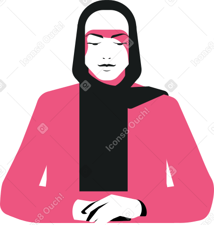 Женщина в хиджабе сидит за столом в PNG, SVG