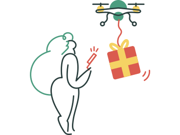 Mujer recibiendo un regalo entregado por drone PNG, SVG