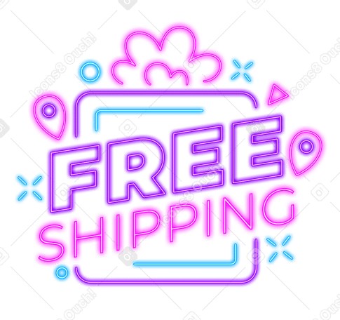lettering free shipping in neon style text with decorates PNG, SVG
