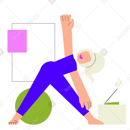 Woman does yoga at home animated illustration in GIF, Lottie (JSON), AE