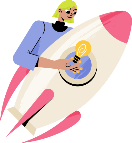 woman preparing startup rocket to launch with ideas PNG, SVG