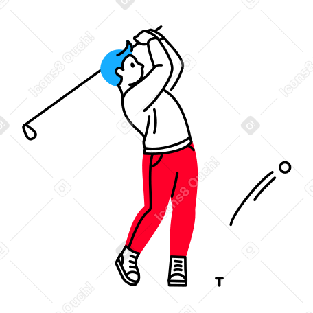 Golfer swings and hits the ball with a club Illustration in PNG, SVG