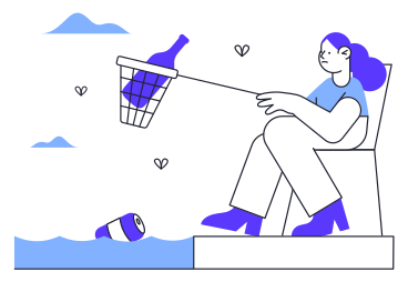 Woman cleaning the ocean of plastic waste PNG, SVG