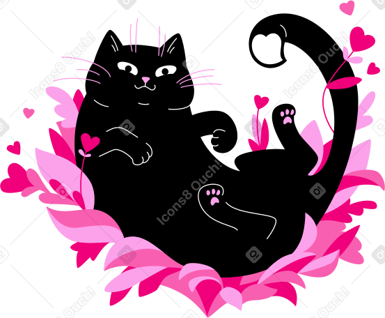 Schwarze katze mit rosa herztext PNG, SVG