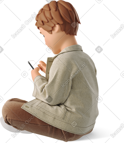 3D 有电话的小男孩 PNG, SVG