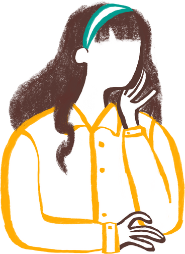 woman with long curly hair sitting with her chin on her hand PNG, SVG