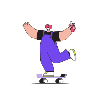 Girl with drink on skateboard animated illustration in GIF, Lottie (JSON), AE