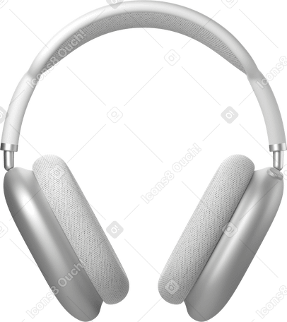 3D white headphones front view Illustration in PNG, SVG