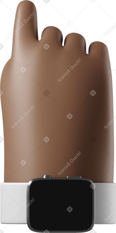 3D Back view of a dark brown skin hand with smartwatch turned off pointing up Illustration in PNG, SVG