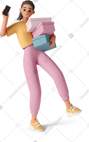 3D girl with boxes PNG, SVG