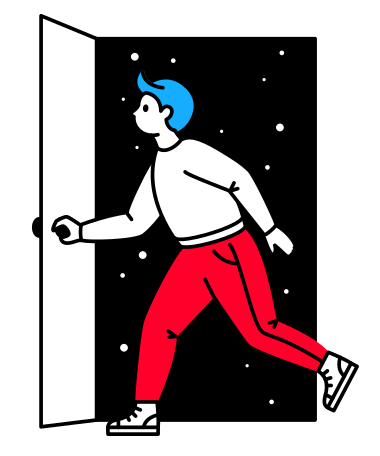 Man runs through a door from outer space Illustration in PNG, SVG