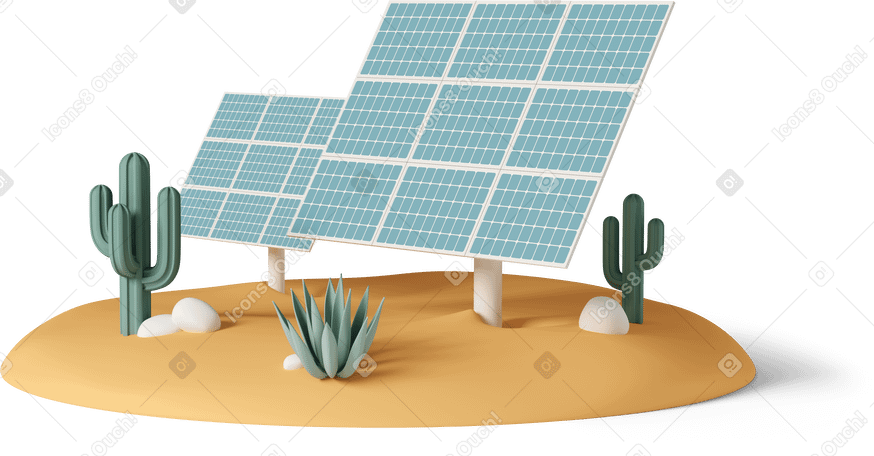 3D solar panels in desert PNG, SVG