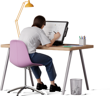 Front view of young woman sketching on graphic tablet PNG, SVG