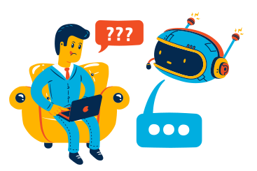 Man talking to support chatbot PNG, SVG