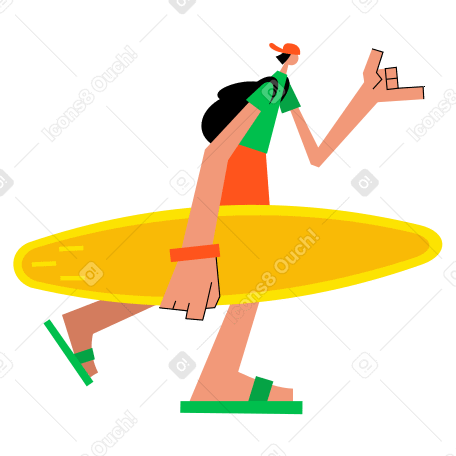 Surfer walking with surfboard Illustration in PNG, SVG