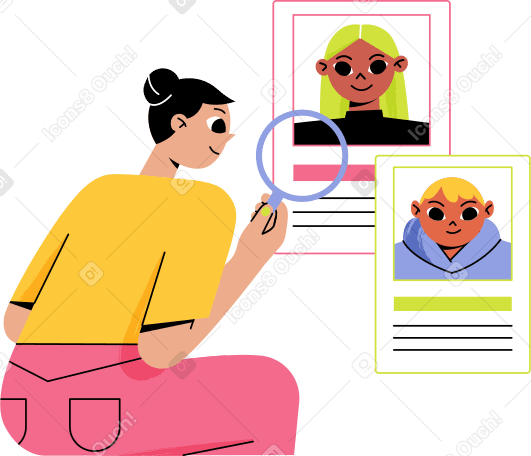 Woman is looking through resumes animated illustration in GIF, Lottie (JSON), AE