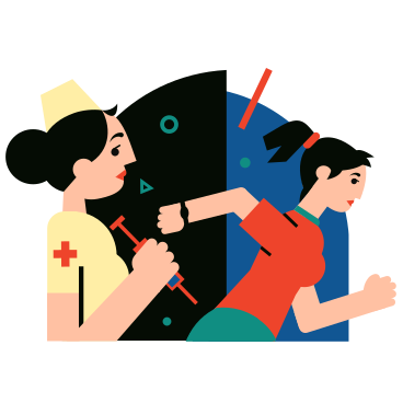 Woman with fear of needles running from a nurse PNG, SVG