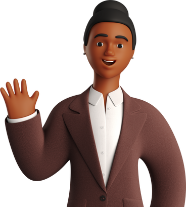 black businesswoman in brown suit waving hello PNG, SVG