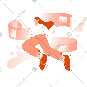 多任务处理，在虚拟世界中工作的女性 PNG, SVG