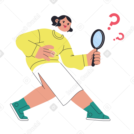 Woman with magnifying glass on a search Illustration in PNG, SVG