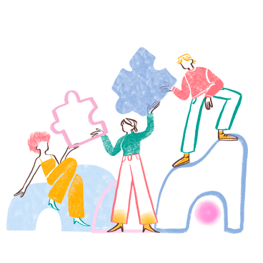 Teamwork people passing puzzle pieces to each other PNG, SVG