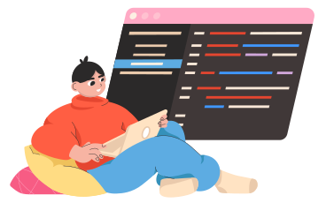 Programmer working with code on a laptop animated illustration in GIF, Lottie (JSON), AE