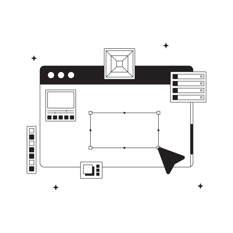 Browser window with settings and design panels Illustration in PNG, SVG