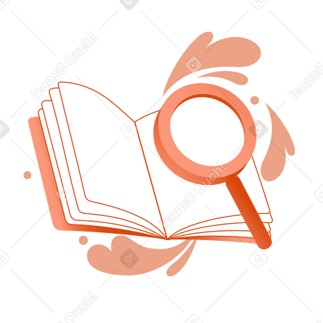 Lupa con un libro, búsqueda de información, aprendizaje. PNG, SVG