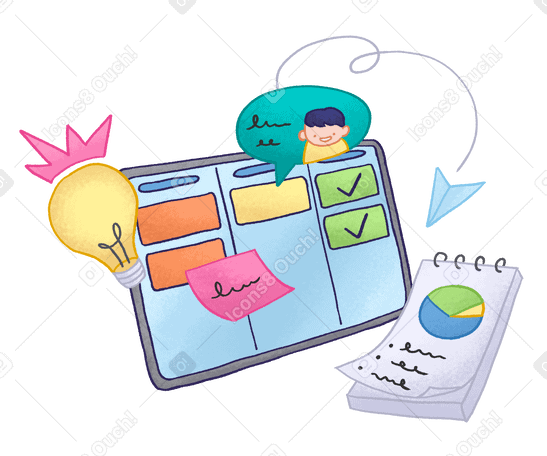 Planning with kanban board and notepad notes PNG, SVG