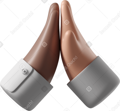3D Рука с коричневой кожей дает пять руке с белой кожей в PNG, SVG